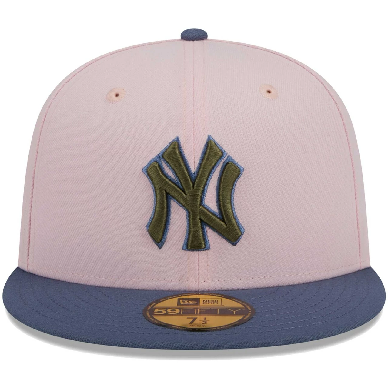 Men's New York Yankees New Era Pink/Blue Olive Undervisor 59FIFTY Fitted Hat - Image 2