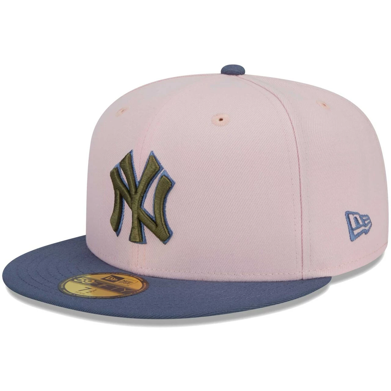 Men's New York Yankees New Era Pink/Blue Olive Undervisor 59FIFTY Fitted Hat - Image 3