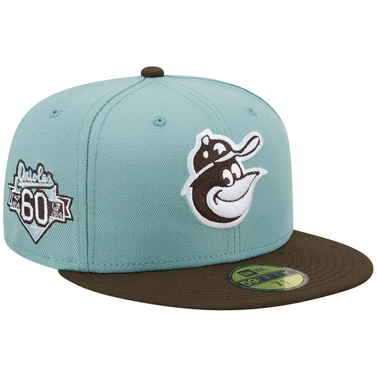 Men's Baltimore Orioles New Era Light Blue/Brown 60th Anniversary Beach Kiss 59FIFTY Fitted Hat