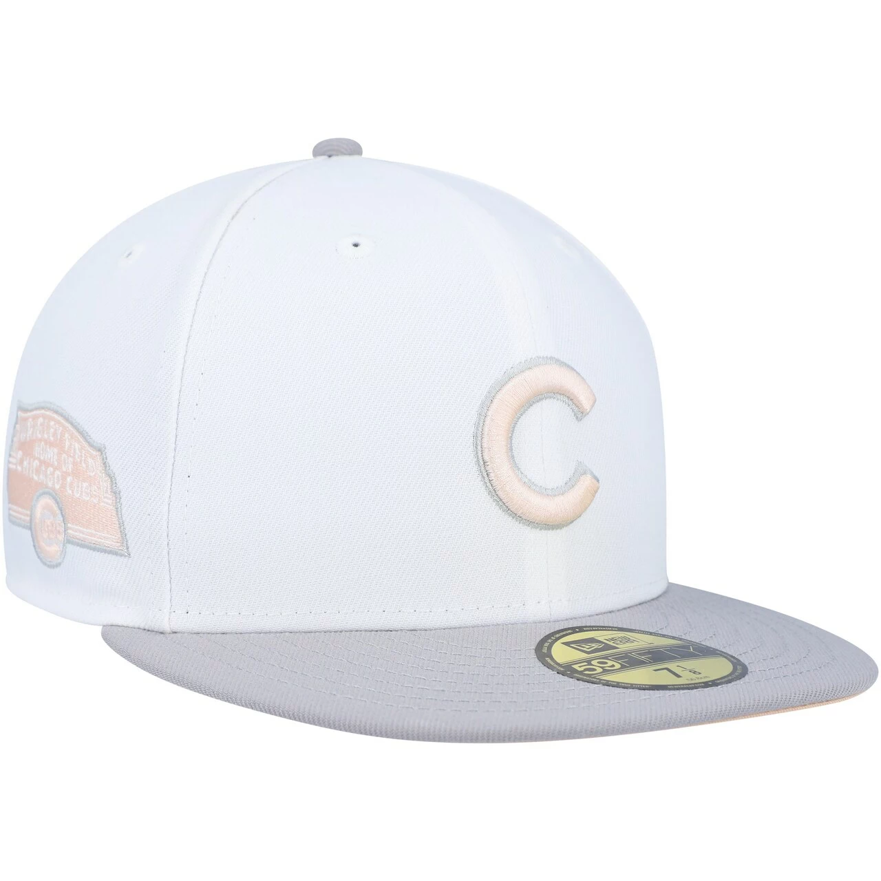 Men's Chicago Cubs New Era White/Gray Wrigley Field Side Patch Peach Undervisor 59FIFTY Fitted Hat