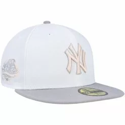 Men's New York Yankees New Era White/Gray 2002 World Series Side Patch Peach Undervisor 59FIFTY Fitted Hat