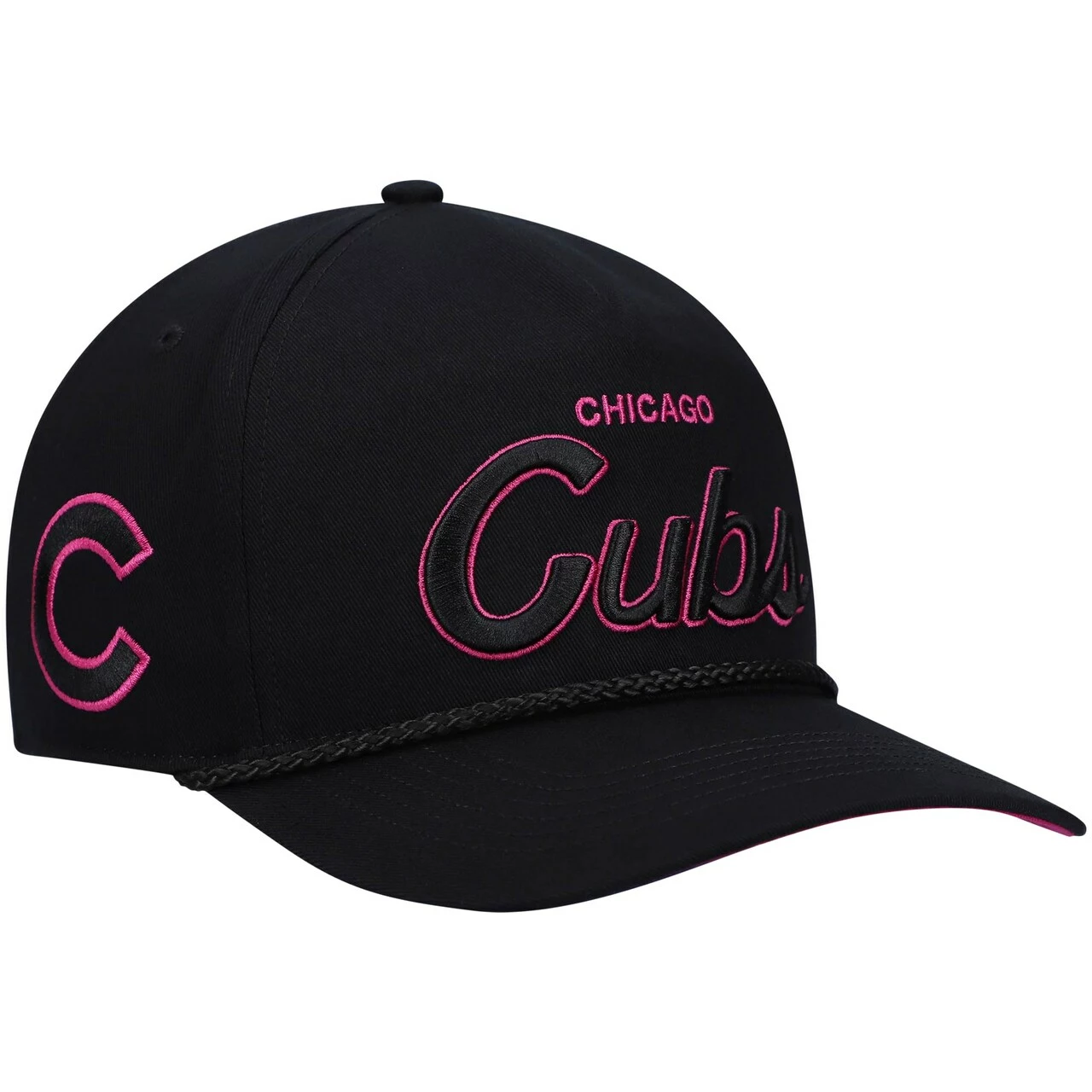 Men's Chicago Cubs '47 Black Hitch Orchid Undervisor Snapback Hat