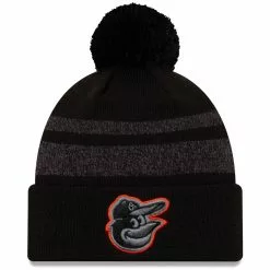 Men's Baltimore Orioles New Era Black Dispatch Cuffed Knit Hat With Pom
