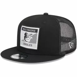 Men's Baltimore Orioles New Era Black Scratch Squared Trucker 9FIFTY Snapback Hat