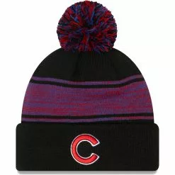 Men's Chicago Cubs New Era Black Chilled Cuffed Knit Hat With Pom