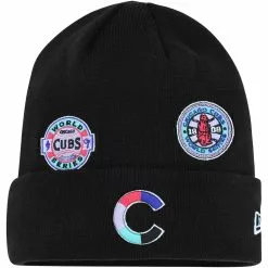 Men's Chicago Cubs New Era Black Polar Lights Cuffed Knit Hat