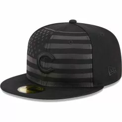 Men's Chicago Cubs New Era Black Tonal Flag 59FIFTY Fitted Hat