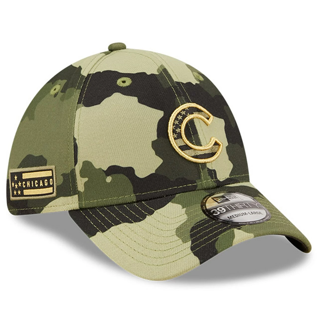 Men's Chicago Cubs New Era Camo 2022 Armed Forces Day 39THIRTY Flex Hat