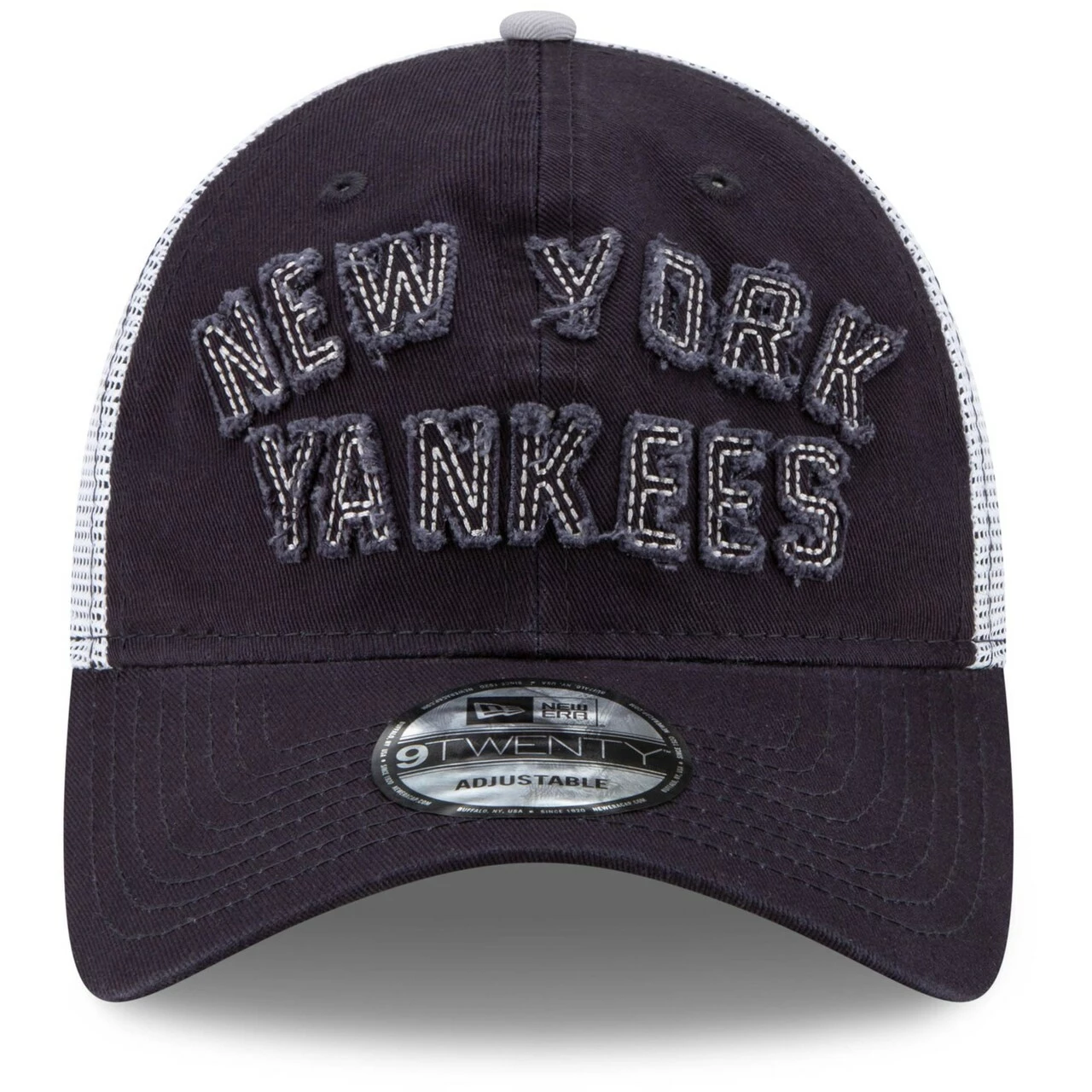 Men's New York Yankees New Era Navy Frayed Wordmark Trucker 9TWENTY Adjustable Hat - Image 2