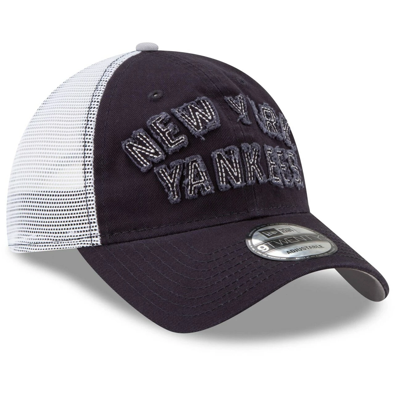 Men's New York Yankees New Era Navy Frayed Wordmark Trucker 9TWENTY Adjustable Hat - Image 3