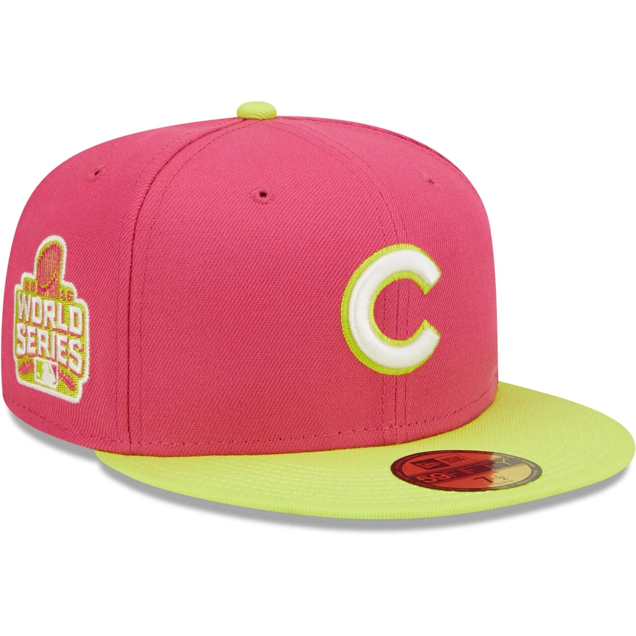 Men's Chicago Cubs New Era Pink 2016 World Series Champions Beetroot Cyber 59FIFTY Fitted Hat