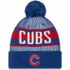 Men's Chicago Cubs New Era Royal Striped Cuffed Knit Hat With Pom