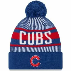 Men's Chicago Cubs New Era Royal Striped Cuffed Knit Hat With Pom