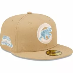 Men's Chicago Cubs New Era Tan 100 Years At Wrigley Field Sky Blue Undervisor 59FIFTY Fitted Hat