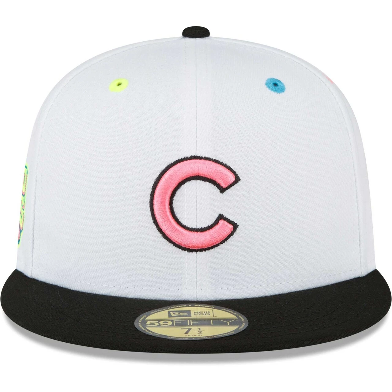 Men's Chicago Cubs New Era White Neon Eye 59FIFTY Fitted Hat - Image 2