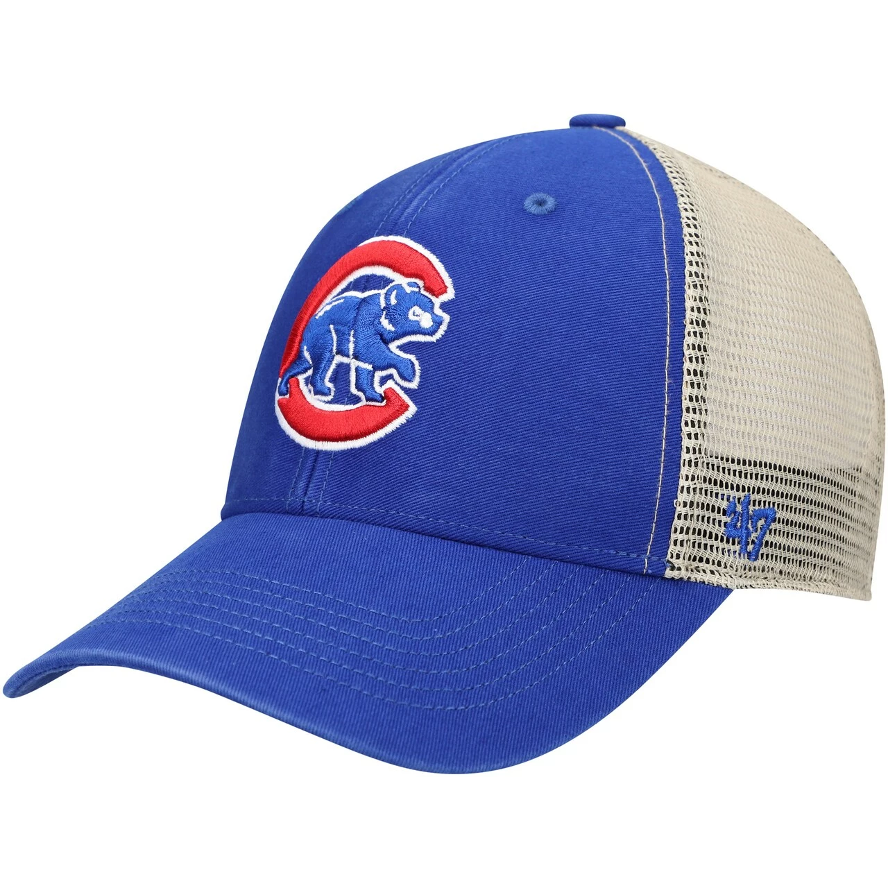 Men's Chicago Cubs '47 Royal/Natural Logo Flagship Washed MVP Trucker Snapback Hat