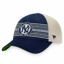 Men's New York Yankees Fanatics Branded Navy/Natural True Classic Retro Striped Trucker Snapback Hat
