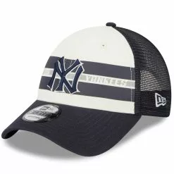 Men's New York Yankees New Era White/Navy Team Stripe Trucker 9FORTY Snapback Hat