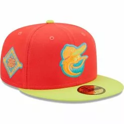 Men's Baltimore Orioles New Era Red/Neon Green Camden Yards 25th Anniversary Lava Highlighter Combo 59FIFTY Fitted Hat