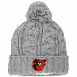 Women's Baltimore Orioles New Era Gray Rush Cuffed Knit Hat With Pom