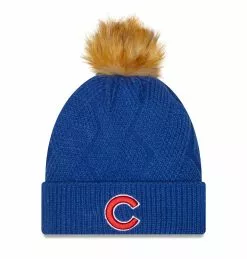 Women's Chicago Cubs New Era Royal Snowy Cuffed Knit Hat With Pom