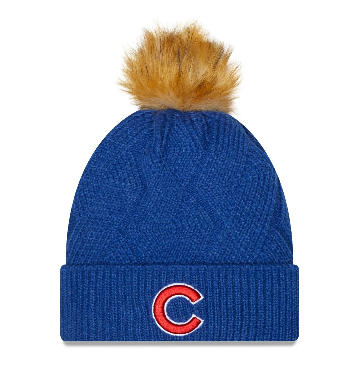 Women's Chicago Cubs New Era Royal Snowy Cuffed Knit Hat With Pom