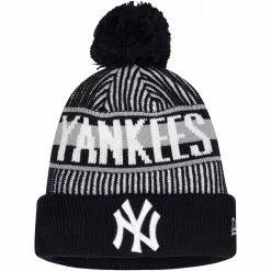 Youth New York Yankees New Era Navy Striped Cuffed Knit Hat With Pom